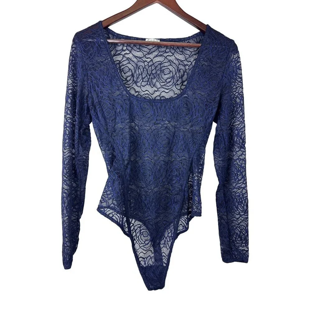 Intimately Free People In My Head Women's Bodysuit Thong Long Sleeve Blue Medium